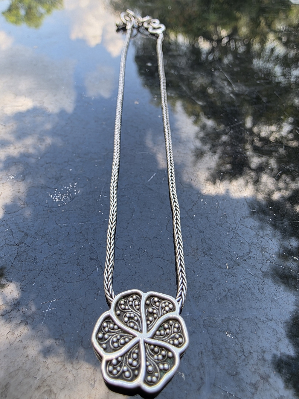 Lois Hill Sterling Silver Scroll And Granulated Flower Pendant Necklace Nice!!